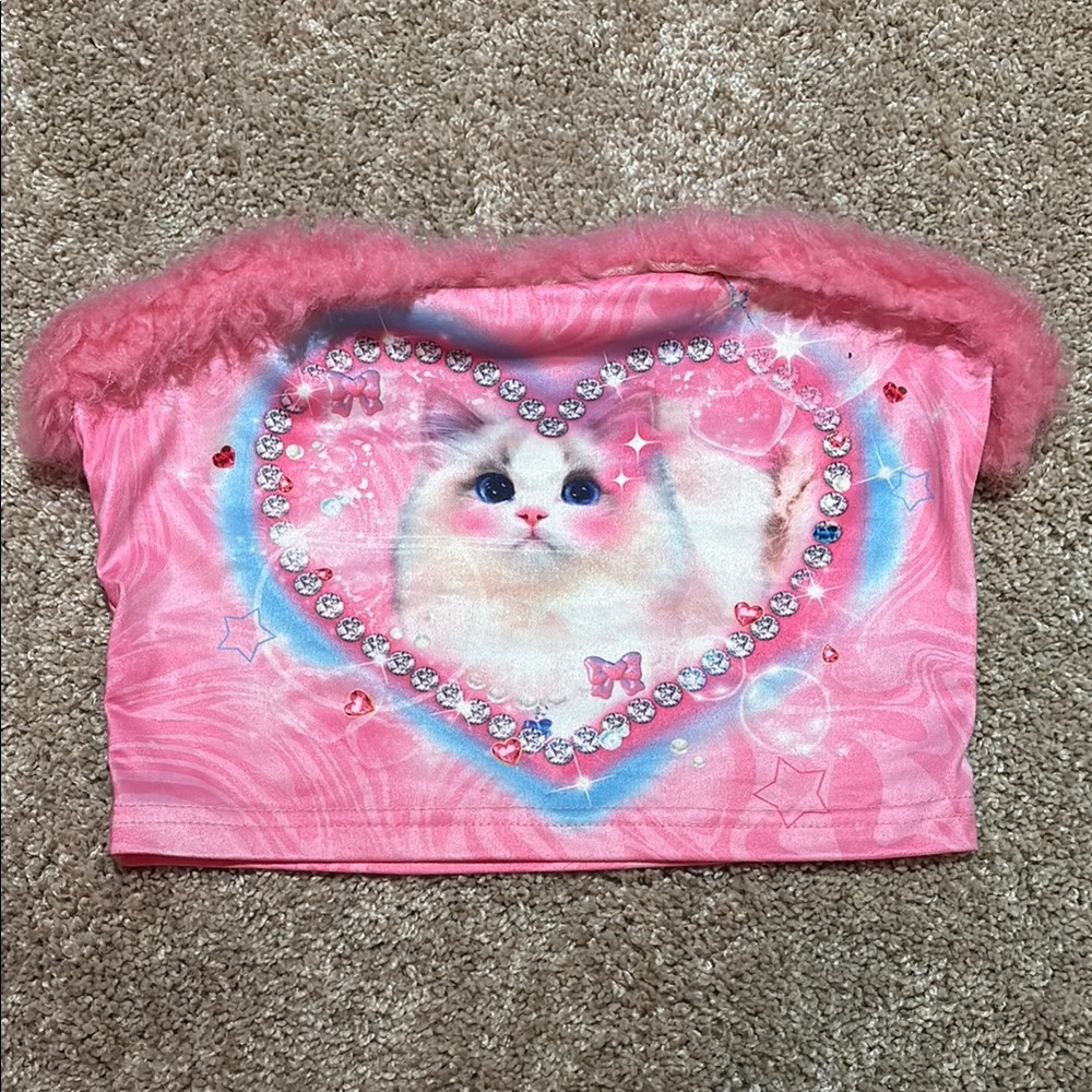 Pink Cat Heart Tube Top